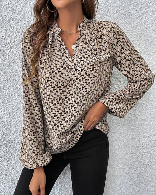 CM | Blusa casual con cuello en V y estampado