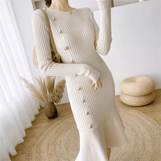 CM | elegante vestido midi de canalé para mujer