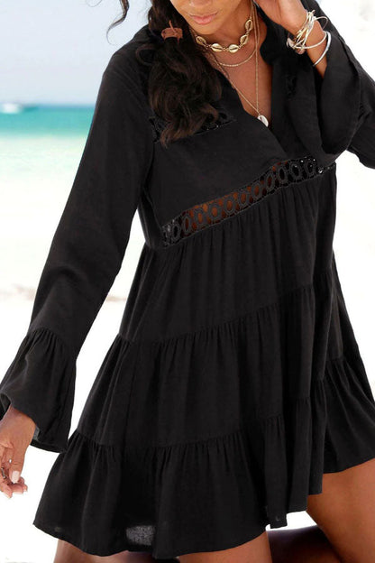 CM | mini vestido manga campana escote encaje vacaciones