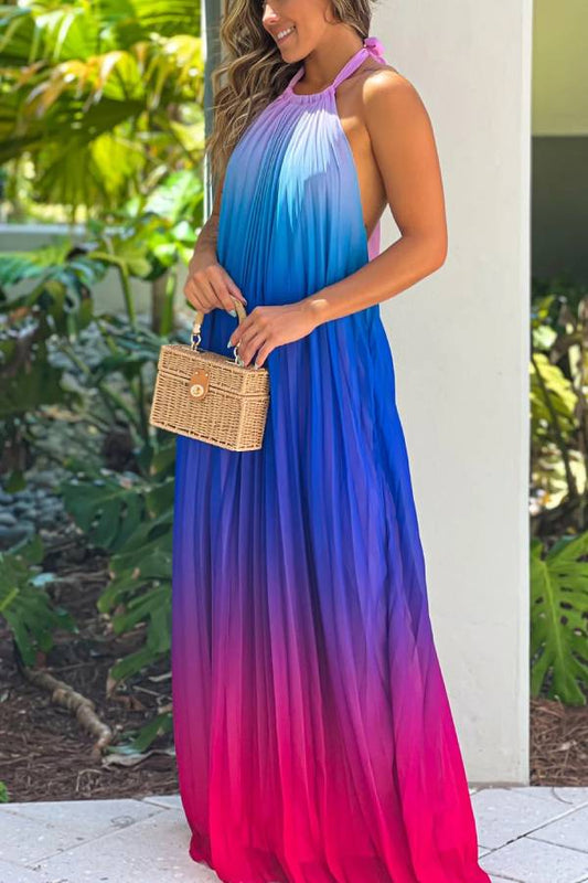 CM | Maxi vestido rosa y morado con cuello alto