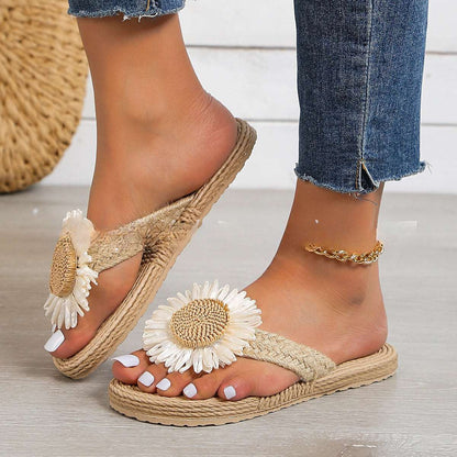 CM | Sandalias planas de mujer bohemias casuales con flor