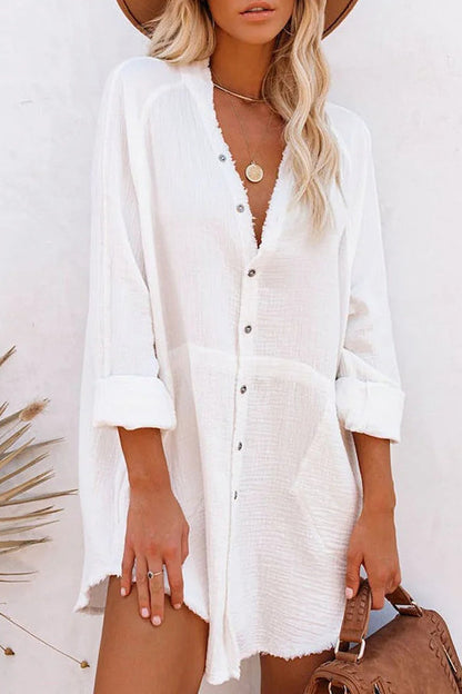 CM | Chaqueta suelta de longitud media Casual Camisa de color sólido Mini Vestido
