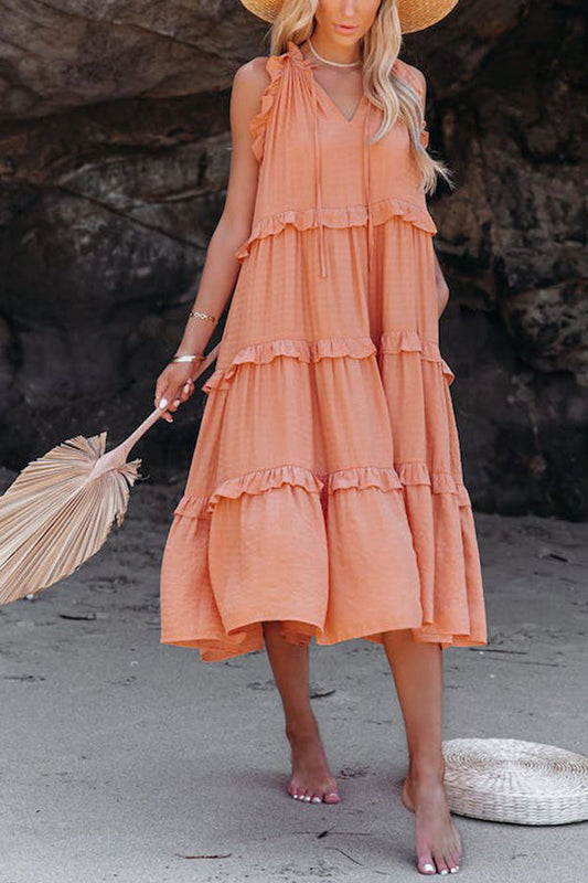 CM | MEZCLA DE ALGODÓN, VESTIDO MIDI ESCALONADO CON BOLSILLOS