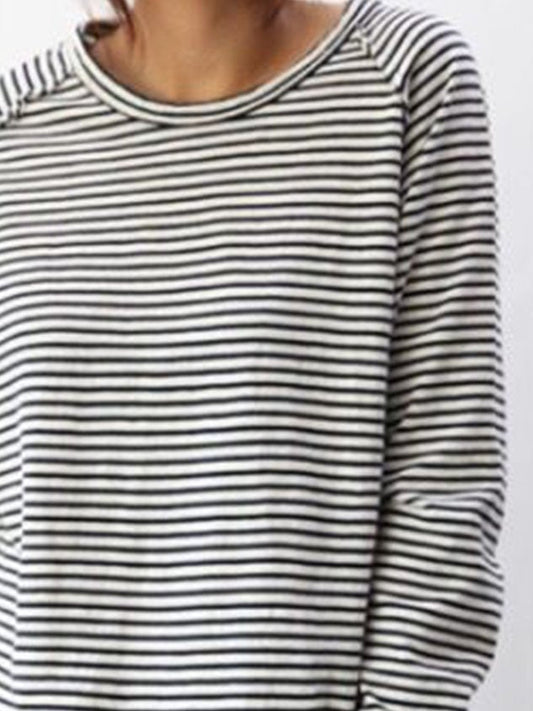 CM Blusa básica de algodón blanco y negro de manga larga