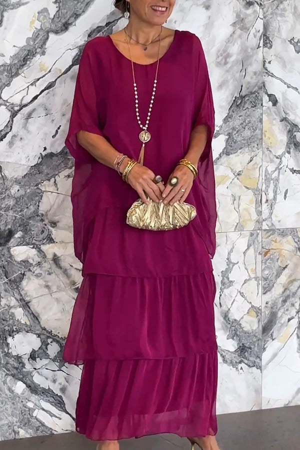 CM | maxi vestido de rayas suelto con escote redondo en color sólido