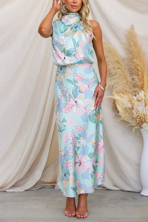 CM | Regular Maxi vestido entallado de satén con estampado floral