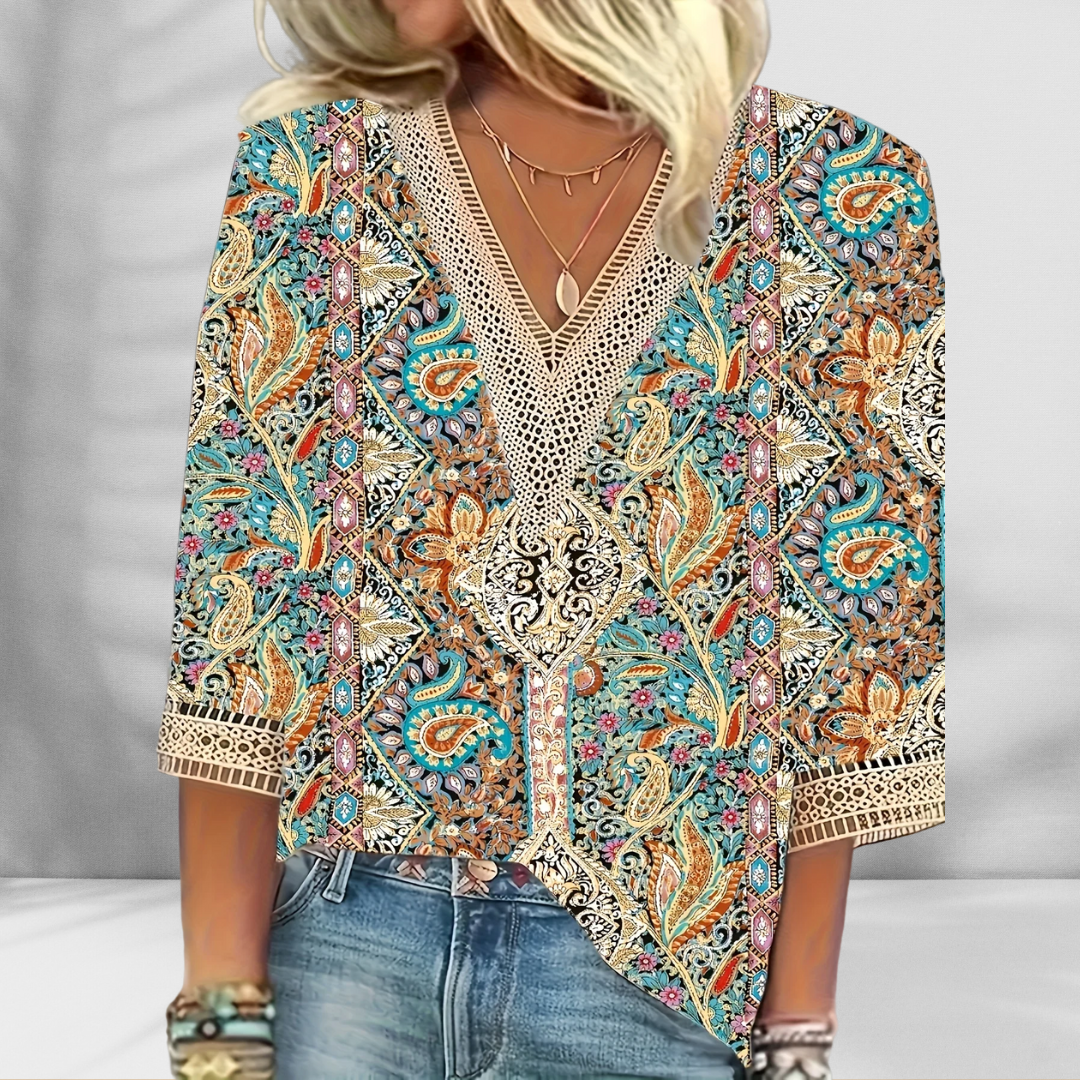 CM | Blusa boho con motivos florales y manga larga
