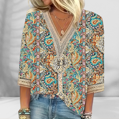 CM | Blusa boho con motivos florales y manga larga