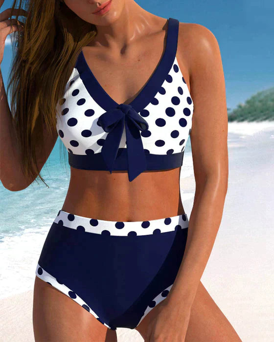 CM | Bikinis de lunares patchwork de cintura alta