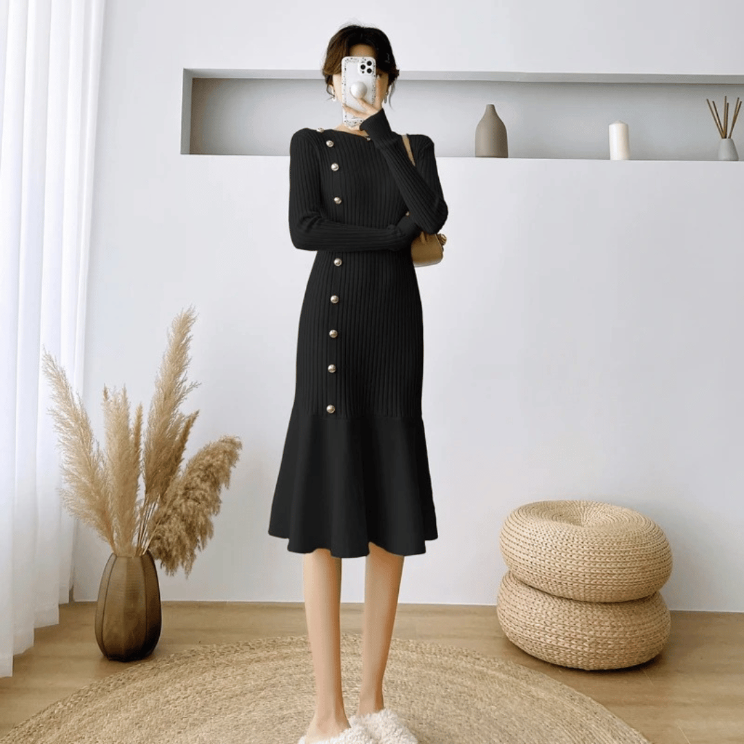 CM | elegante vestido midi de canalé para mujer