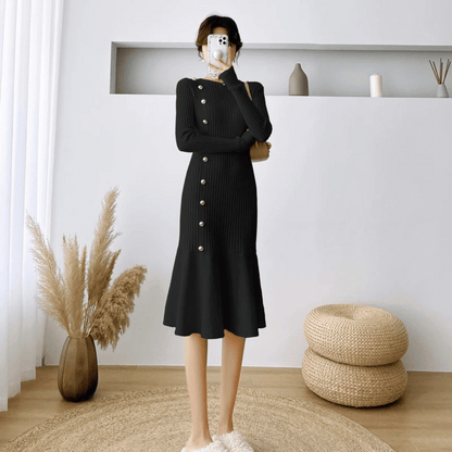 CM | elegante vestido midi de canalé para mujer