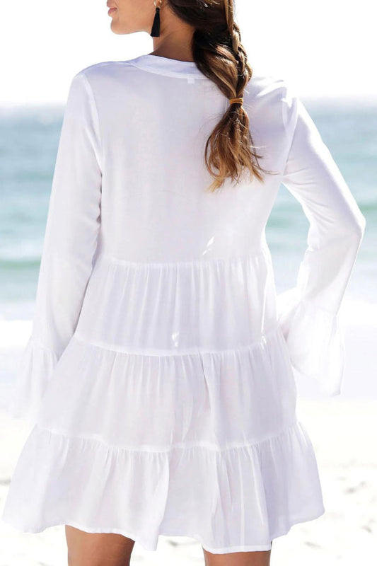 CM | mini vestido manga campana escote encaje vacaciones