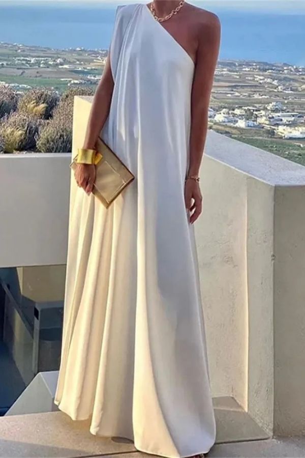 CM | Elegante maxi vestido asimétrico para mujer con un hombro