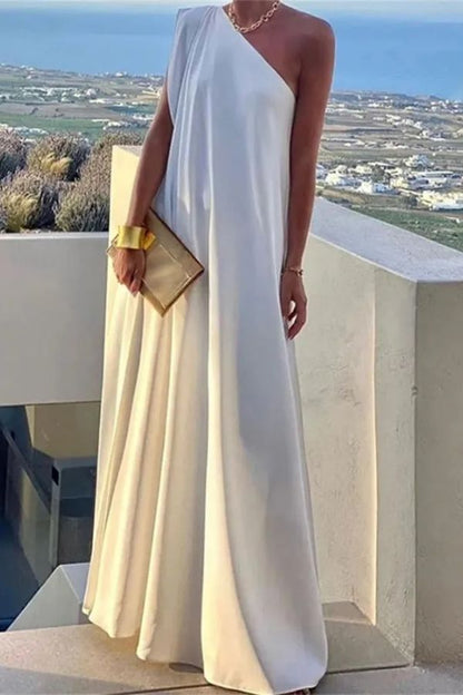 CM | Elegante maxi vestido asimétrico para mujer con un hombro