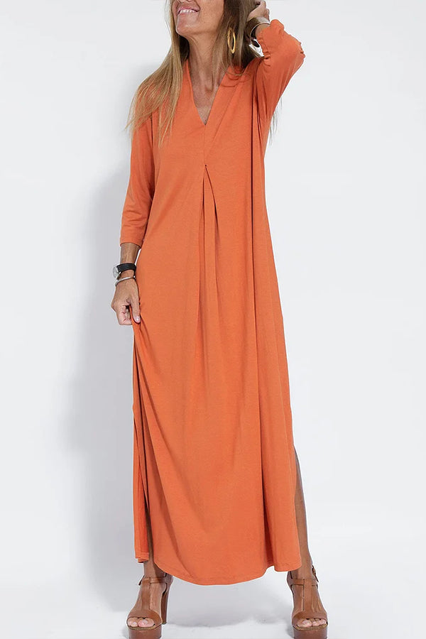 CM | Mujeres Casual Cuello en V Color Sólido Maxi Vestido
