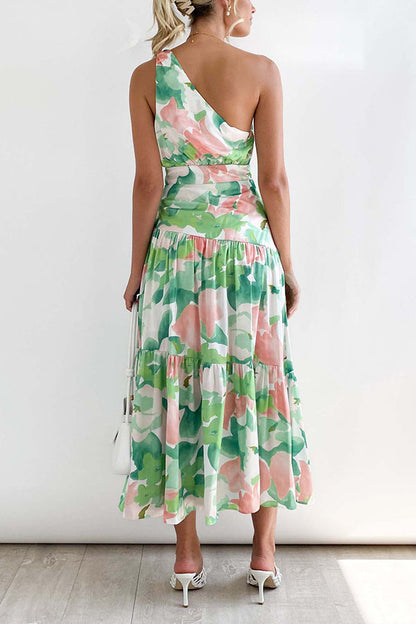 CM | Vestido midi sin mangas, de largo medio y hombros descubiertos