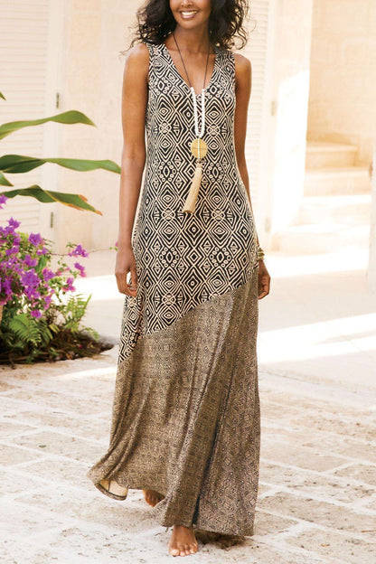 CM | Elegante y único maxi vestido estampado con escote en V