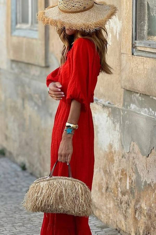 CM | Vestido maxi suelto y fruncido con escote en V