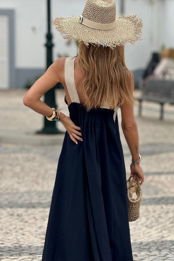 CM | Cuello Halter Acampanado Maxi Vestido Colorblock