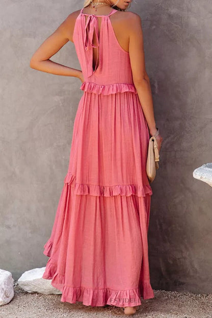 CM | Vittoria Vestido maxi halter fruncido con volantes