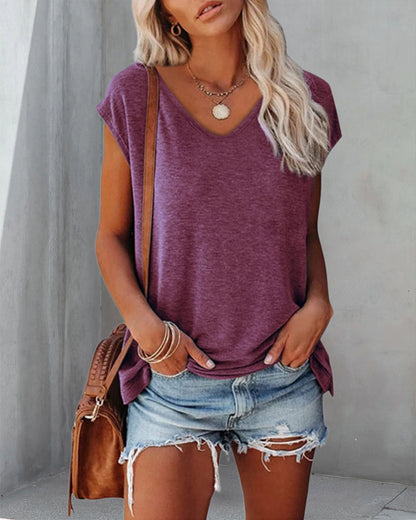 CM | Camiseta de tirantes monocolor con cuello en V y manga corta