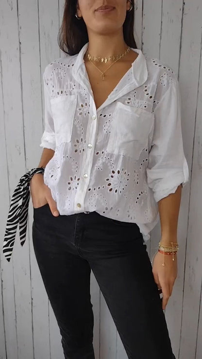 CM | Camisa monocolor con frente hueco de algodón y lino