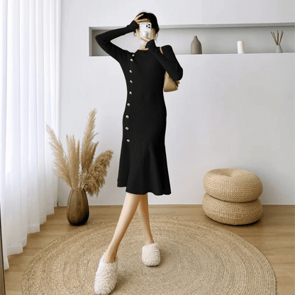 CM | elegante vestido midi de canalé para mujer