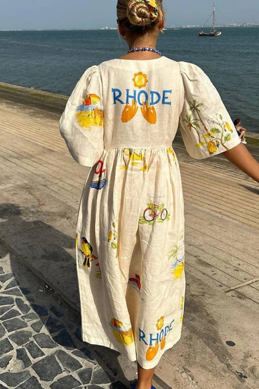 CM | Vestido midi de lino estampado