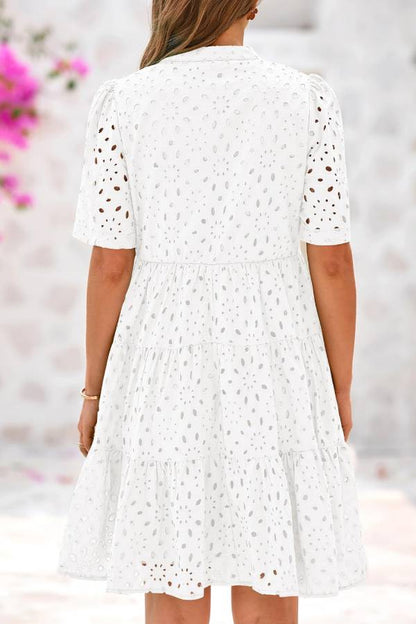CM | Cuello en V de Mujer Manga Corta Hueco Mini Vestido de Vacaciones