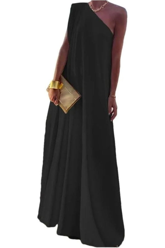 CM | Elegante maxi vestido asimétrico para mujer con un hombro