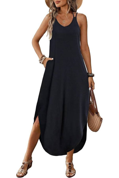 CM | Casual V-cuello halter hendidura bohemio playa resort maxi vestido