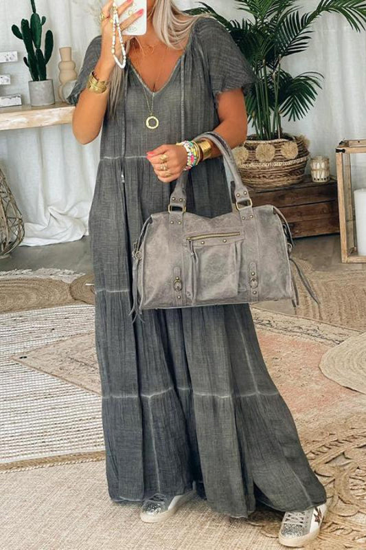 CM | Maxi Vestido Casual de Algodón y Lino Patchwork