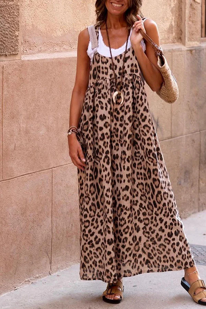 CM | Genial maxi vestido de tirantes patchwork con estampado de leopardo