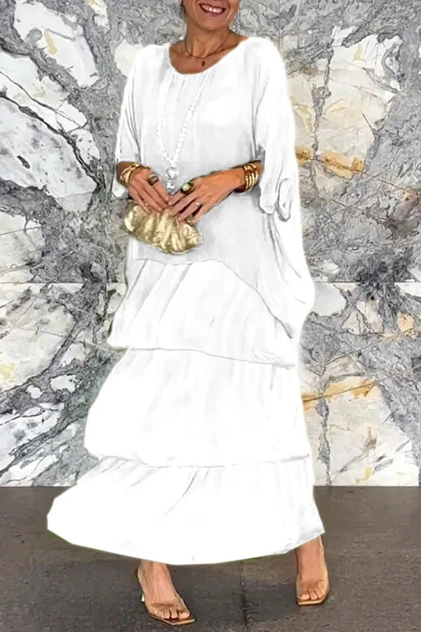 CM | maxi vestido de rayas suelto con escote redondo en color sólido