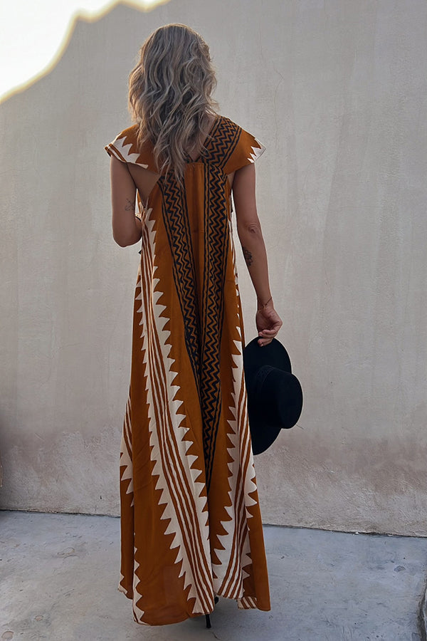 CM | Beach dates maxi vestido estampado étnico en línea A