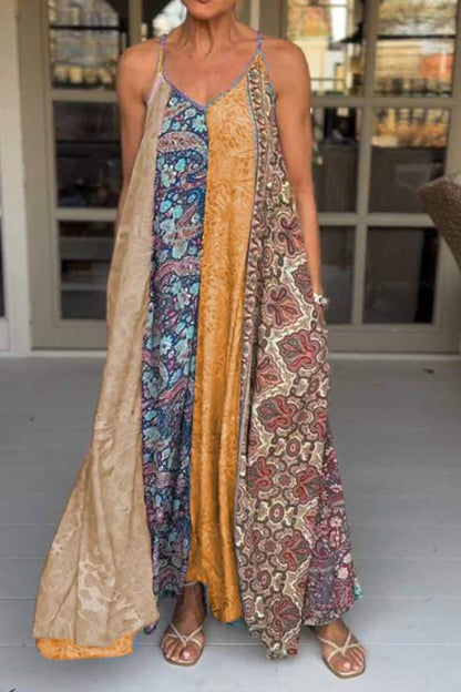 CM | Vestido de fiesta suelto estampado único con dobladillo ancho maxi vestido