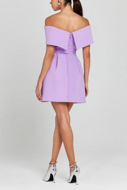 CM | Elegante Noche Solapa Bandeau Cinturón Desmontable Bolsillo Mini Vestido