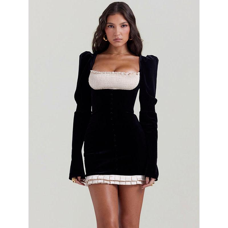 CM | Elegante mini vestido de manga larga sin espalda