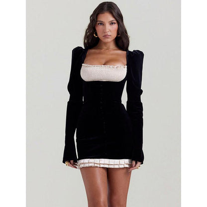 CM | Elegante mini vestido de manga larga sin espalda