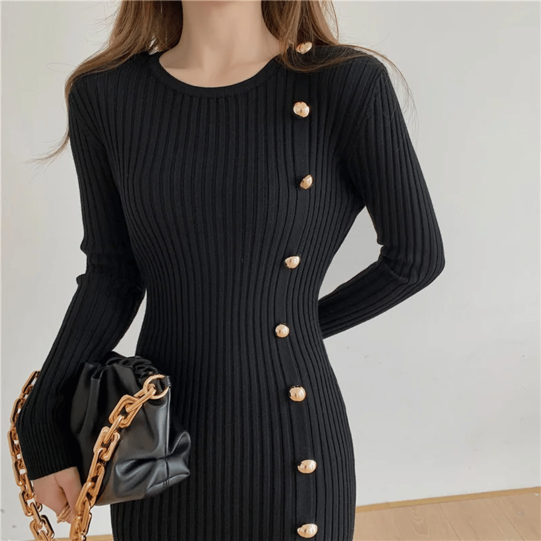 CM | elegante vestido midi de canalé para mujer