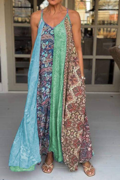 CM | Vestido de fiesta suelto estampado único con dobladillo ancho maxi vestido