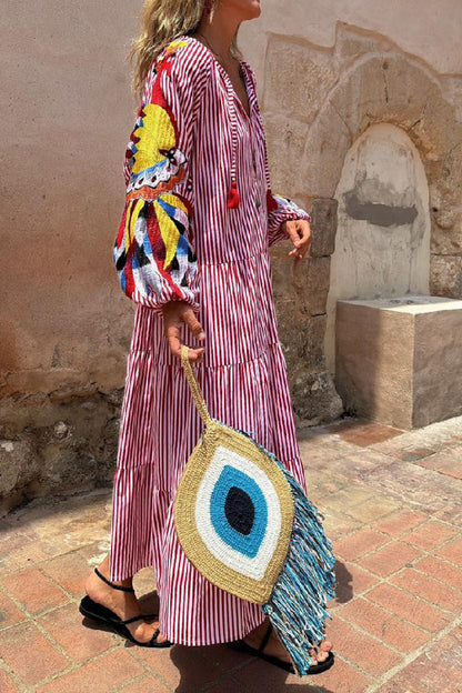 CM | Vestido largo a rayas rojas y blancas
