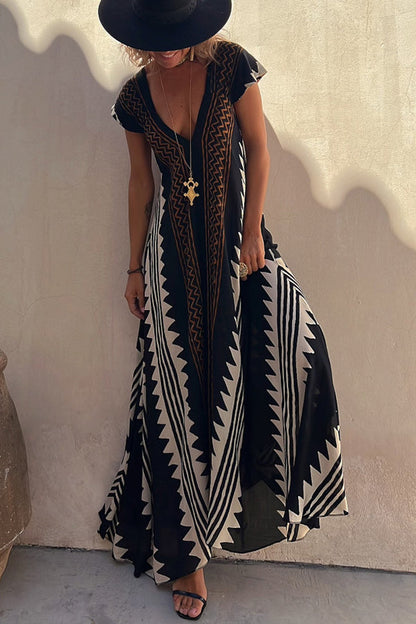 CM | Beach dates maxi vestido estampado étnico en línea A
