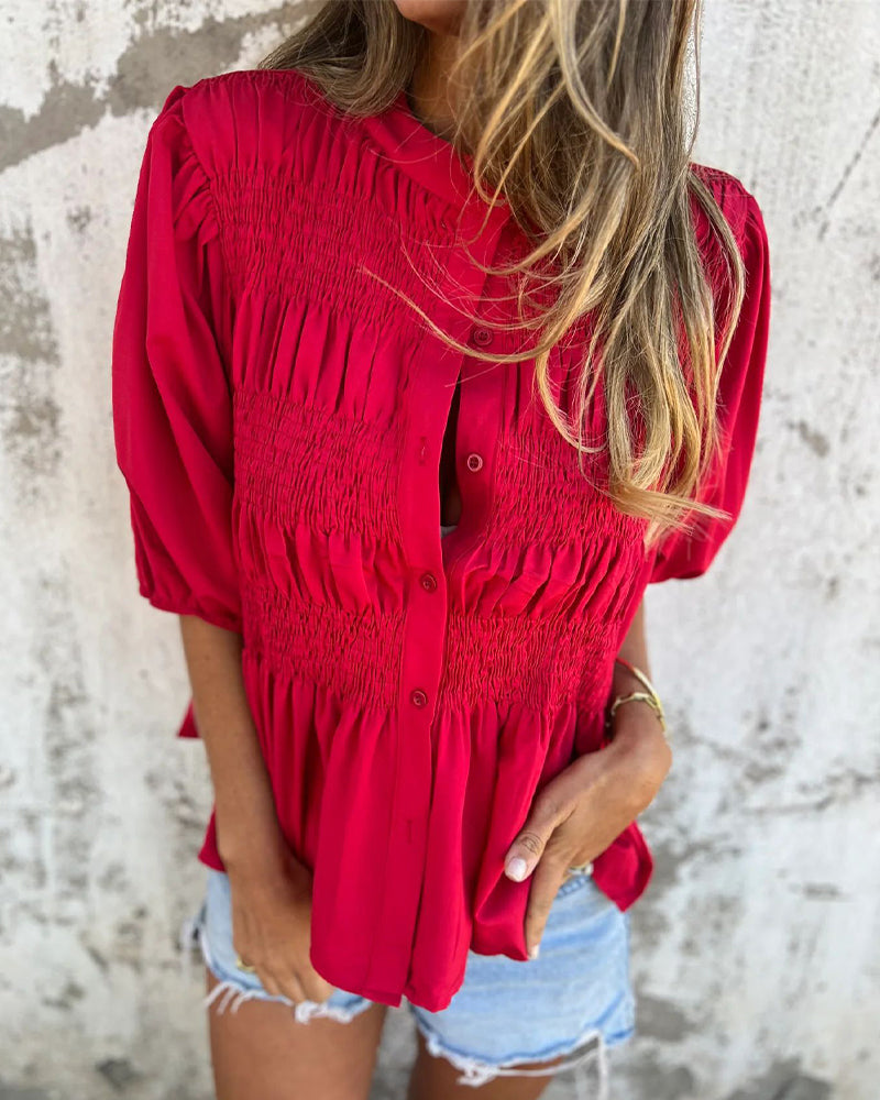 CM | Blusa Casual Moda Manga Corta Unicolor