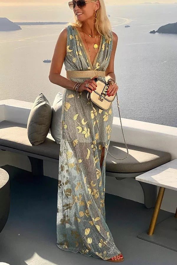 CM | Golden Sunset Stories maxi vestido con escote en V