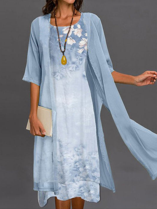 CM | vestido midi de dos piezas con estampado floral para mujer AH315