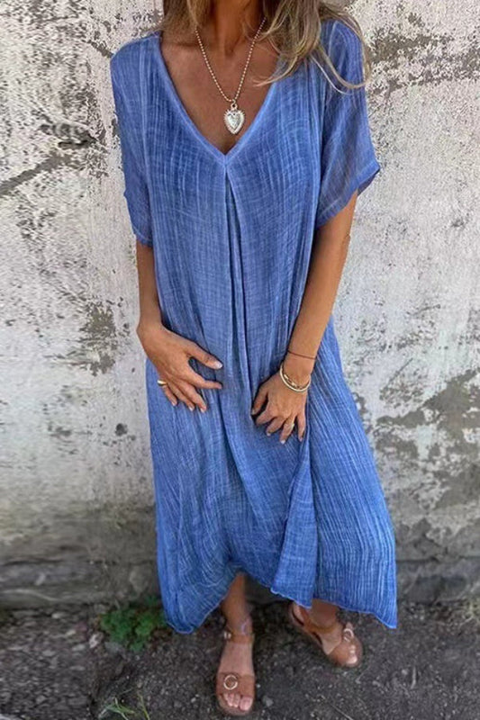 CM | Vestido midi de lino y algodón con cuello en V y corte holgado
