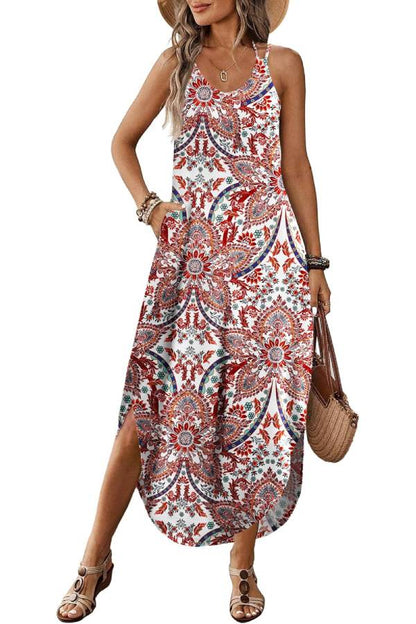 CM | Casual V-cuello halter hendidura bohemio playa resort maxi vestido
