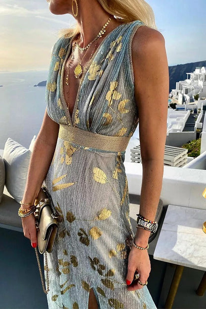 CM | Golden Sunset Stories maxi vestido con escote en V