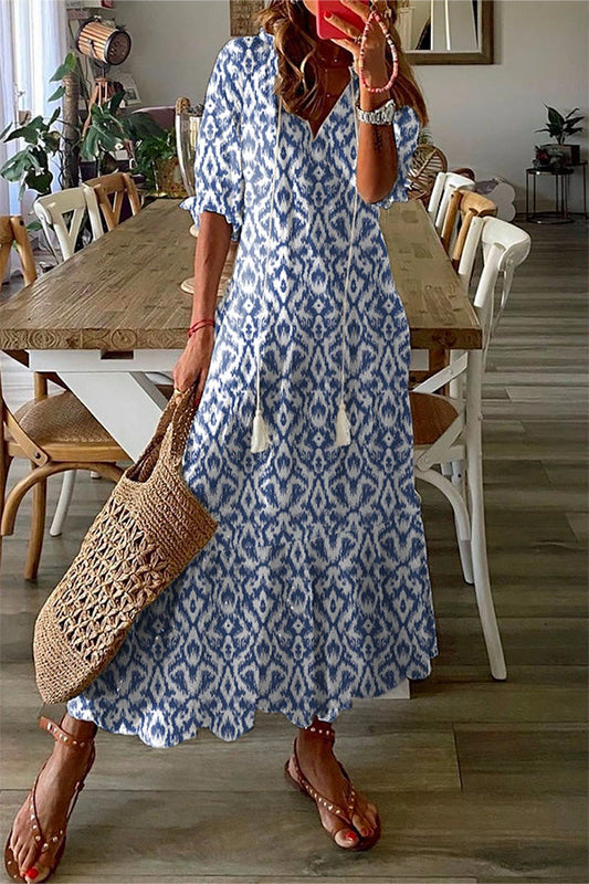 CM | Estampado geométrico Vestido maxi casual con cuello en V